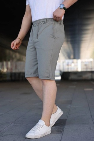 Butik İstanbul Erkek Diagonel Kumaş Duble Paça Cepli Bağcıklı Bel Lastikli Şort - Mint Yeşili
