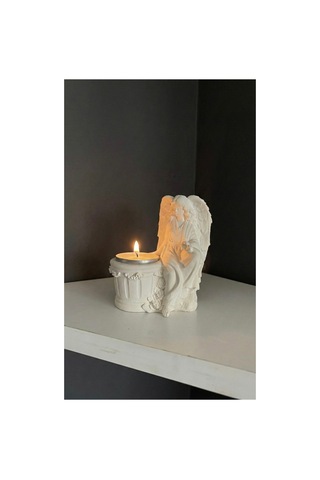 Dekoratif Melek Figürlü Tealight Mumluk - Estetik Tasarım Masaüstü Biblo Ve Şamdan Beyaz