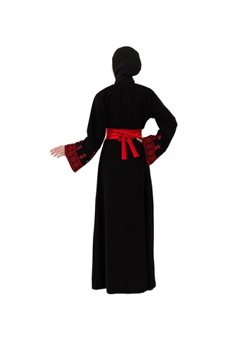 Zaytoon Filistin Nakışlı Modern Siyah Kaftan Elbise - Geleneksel Şıklık Kırmızı
