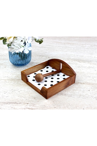 Doğal Akasya Ağacı Peçetelik - Rüzgar Korumalı Ağırlıklı Ahşap Masaüstü Kare Peçetelik - İç Ve Dış Mekan, Bahçe, Balkon Uyumlu 17x17 Cm