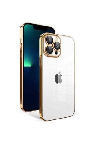 Apple Uyumlu iPhone 13 Pro Max Kılıf Kamera Korumalı Renkli Çerçeveli Zore Garaj Kapak Gold