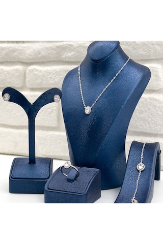 Zirkon Taşlı Oval Gümüş Set Takım Gümüş