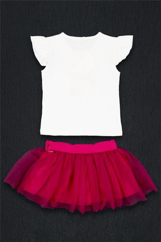 Kız Bebek Pembe Beyaz Tişört Tüllü Şort Mevsimlik Takım Pembe