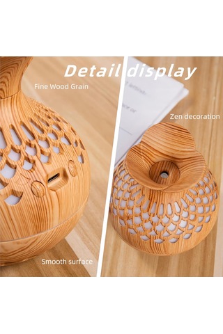 Nemlendirici Aroma Makinesi Gece Işığı 3in1, Ahşap Tahıl Çiçek Zen Nemlendirici, Mini Soğuk Sis Nemlendirici Hafif Ahşap Tahıl Renk 3 Renk Uzaktan Kumanda Yok