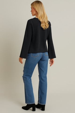 Kadın Antrasit Gri Tam Kalıp Ceket Önden Bağlamalı İspanyol Kol Ceket Antrasit