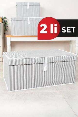 2'li Çok Amaçlı Kutu Megaplus 70x40x30 Cm Tela Yıkanamaz Gri-beyaz