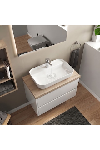 Dura Bagno Nexus Çanak Lavabo 60x40 Cm. Batarya Delikli Tezgah Üstü Beyaz 5850