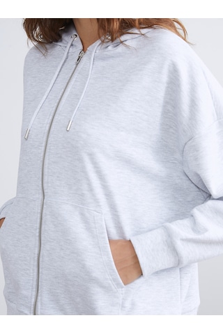 Lcw Vision Gri Kapüşonlu Oversize Kadın Fermuarlı Sweatshirt