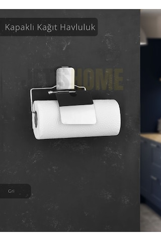 Kapaklı Kağıt Havluluk Paslanmaz Peçetelik Çelik Banyo Havluluk Düzenleyici Krom Gri