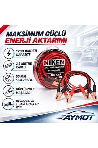 Niken 1200 Amper 2,3 Metre 50 Mm Çantalı Akü Takviye Kablosu