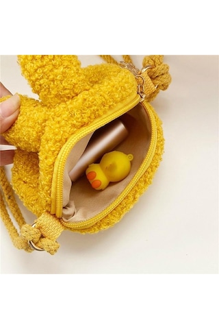 Bej Kawai Küçük Yumuşak Peluş Tavşan Çapraz Vücut Çanta Bebek Kız Bozuk Para Cüzdanı Çanta Çocuk Moda Omuz Çantaları Dışında Para Kartı Kesesi Bej