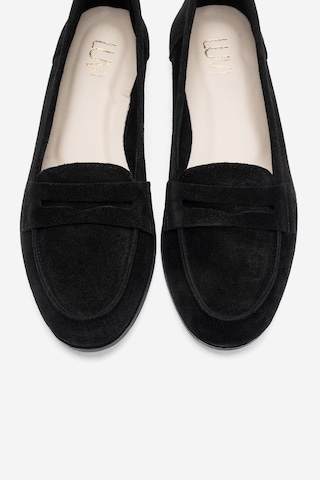 Luvishoes F02 Siyah Süet Hakiki Deri Kadın Loafer Ayakkabı Siyah