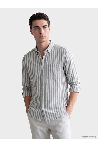 Lcwaıkıkı Classic Haki Regular Fit Çizgili Balıksırtı Erkek Gömlek