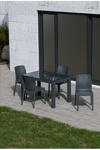 4 Kişilik 70x120 Cm Rattan Masa Takımı Camlı