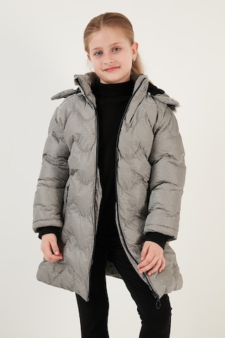 Lela Peluş Astarlı Yakası Suni Kürklü Çıkarılabilir Kapüşonlu Kışlık Kız Çocuk Mont 5761905 Silver