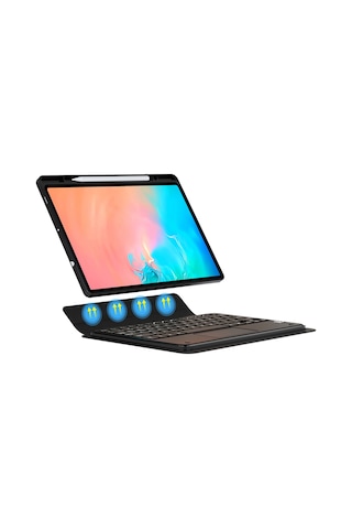 Galaxy Uyumlu  Tab S9 Fe Frm Border Keyboard Bluetooh Bağlantılı Standlı Klavyeli Tablet Kılıfı - Siyah Klavyeli Kılıf