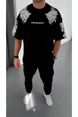 Moda Assema Erkek Baskılı Kısa Kol T-shirt - Siyah Çok Renkli