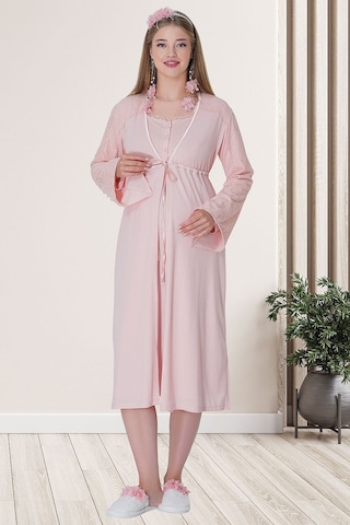 Mecit Pijama Mecit 5715 Pudra Sabahlıklı Lohusa Gecelik Takım
