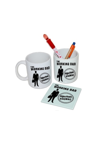 Babalar Günü Hediye Seti - Working Dad Temalı Kişiye Özel Isimli