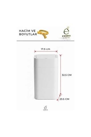 12 Lt Hareket Sensörlü Çöp Kovası Otomatik Kapaklı Sessiz Kapanan Modern Tasarım Beyaz