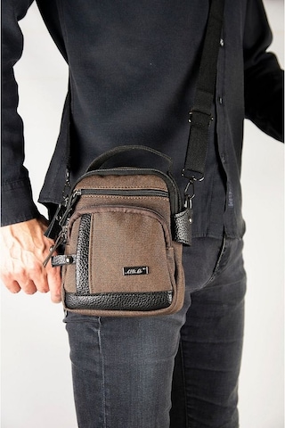 Kanvas Deri Detay Erkek Günlük El Omuz Askılı Çanta Siyah A101 Kahverengi - Siyah