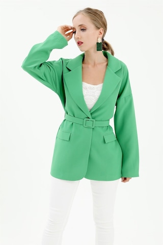 Düşük Omuz Kemerli Atlas Kumaş Blazer Ceket - Yeşil-yeşil Yeşil