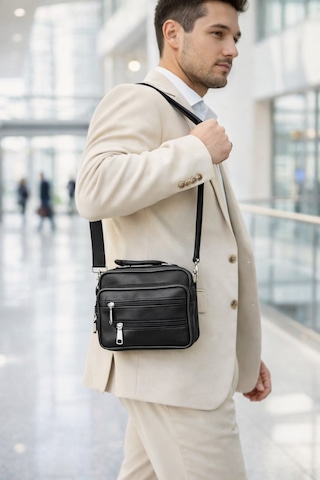 Newish Polo Hakiki Deri Postacı El Çantası Yan Kasasız Model - Küçük Siyah