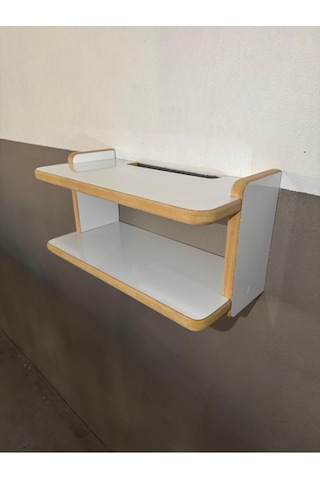 Dekoratif İkili Raf, Aksesuar Rafı, İki Bölmeli Modem Rafı Beyaz