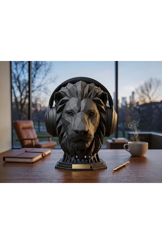 Happy3dworld Aslan Figürlü Kulaklık Standı, 3d Baskı Masaüstü Sanat Dekoru