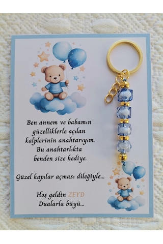 24 Adet Özel Tasarım Ayıcık Ve Mavi Anahtarlık Hastane Yeni Doğan 40 Mevlidi Dağıtmalık Hediyelik