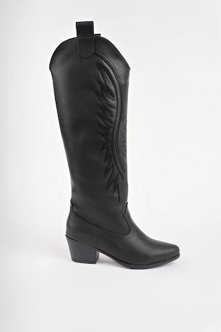 Muggo Rodeo Dikiş Detaylı Kalın Topuklu Kovboy Kadın Çizme siyah