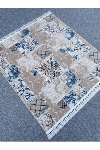 Mavi Beyaz Vizon Kesme Akrilik 120x130 Saçaklı Halı