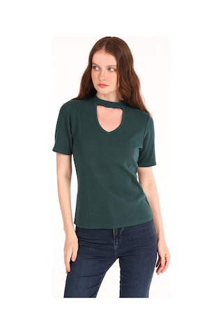 Colin's Colins Dar Kesim Yarım Balıkçı Yaka Yeşil Kadın Tshirt K.kol Cl1065127 Koyu Yeşil