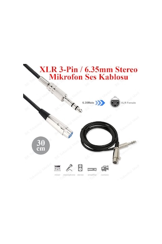 Xlr 3-Pin Dişi 6.35Mm Stereo Fiş Korumalı Mikrofon Kablosu - 30Cm