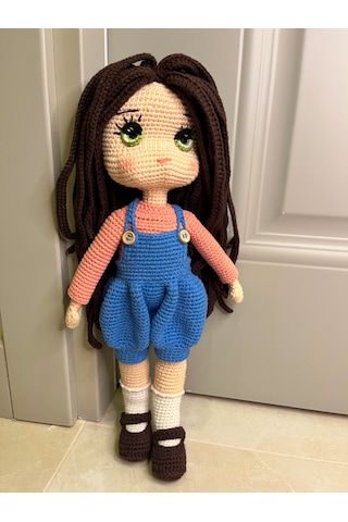 El Yapımı Amigurimi Uzun Saçlı Kız Bebek&hediyelik Oyuncak 40 Cm