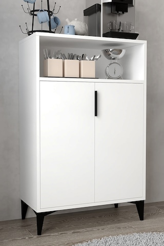 1201 Ada Çok Amaçlı Dolap , Kahve Köşesi , Kiler Dolabı , Mutfak Standı 2 Kapılı 4 Bölmeli - Beyaz Beyaz