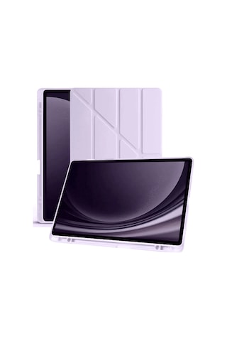 Samsung Uyumlu Galaxy X610 Tab S9 Fe Plus 12.4 Kılıf Kalemlikli Mars Tablet Kılıfı - Lila Arka Kapak