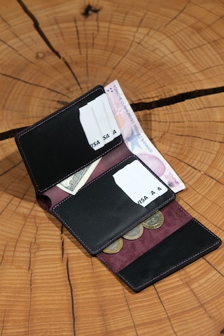 Lenax Leather Lena Hakiki Deri Kadın Cüzdan Nakit Para Gözlü, Bozuk Para Gözlü, 12 Kartlık Siyah - Mürdüm