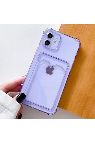 Teknomoda Apple Uyumlu iPhone 11 Kılıf Kartlıklı Anti Şok Korumalı Şeffaf Silikon Lila Lila