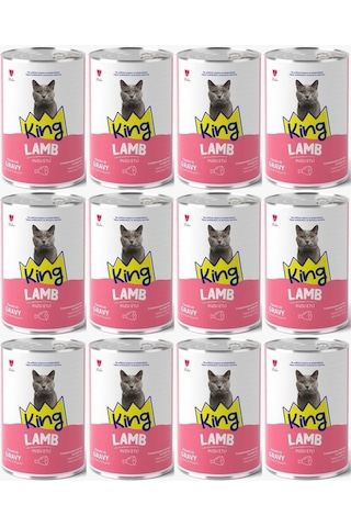 King Et Parçacıklı Kuzu Etli Yetişkin Kedi Konserve 400 Gr 12 Adet