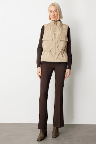 On Fashion Cepli Dik Yaka Kadın Bej Yelek 60998 Bej