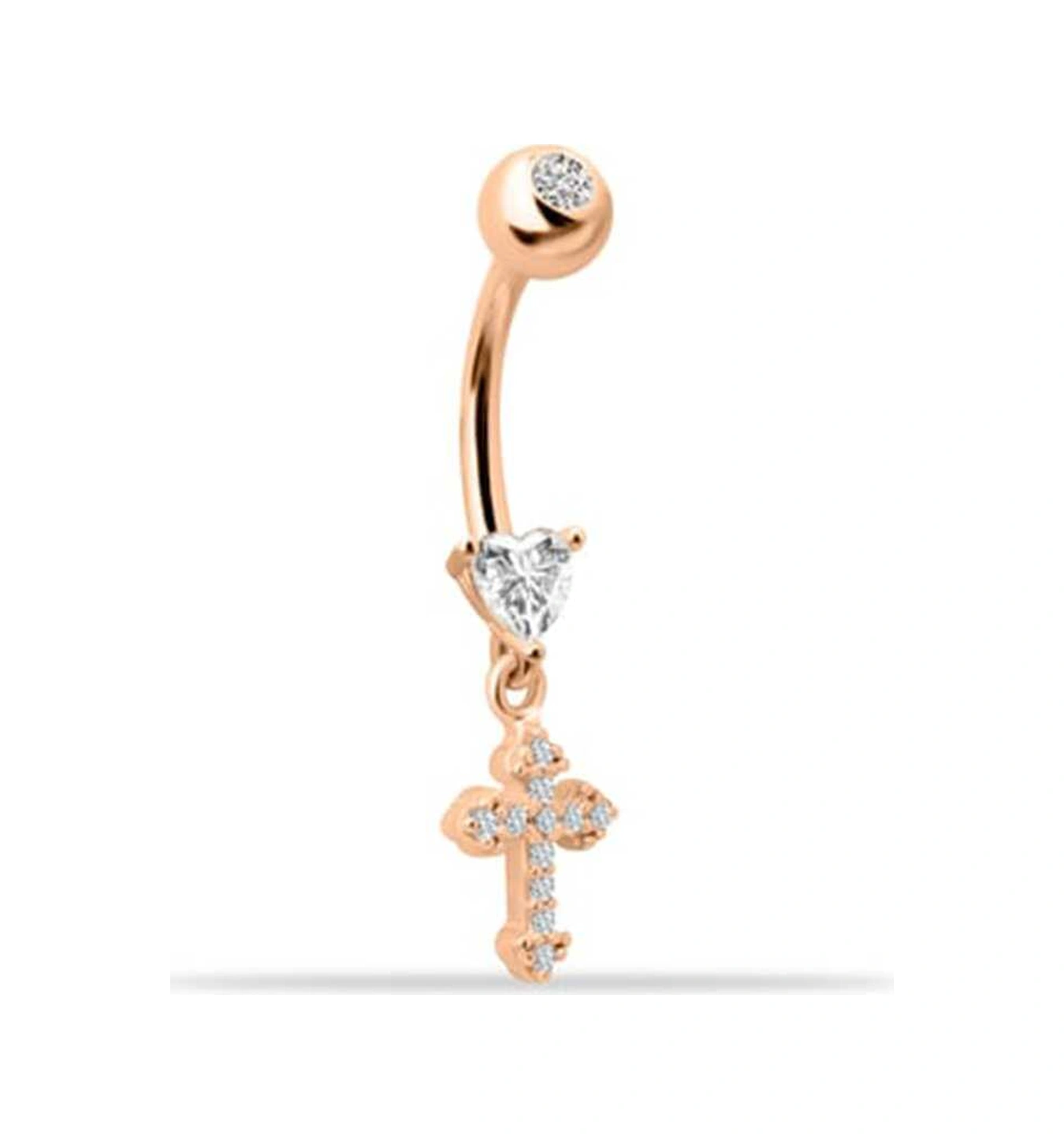 Cherry By Özkonak Kalp Taşlı Haç Sallantılı Göbek Piercing Sarı