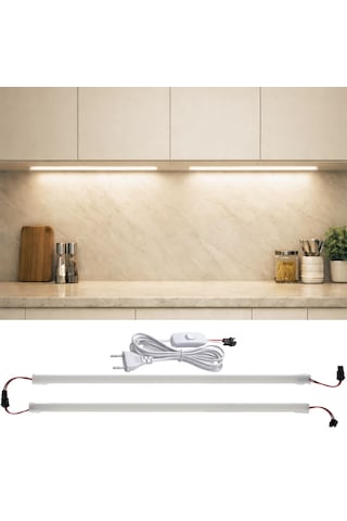 2 Adet 1 Metre Yüksek Lümen Beyaz Işık Şerit Led Bar 220v Opak, Butonlu Fişli, Mutfak Dolap Altı Gün Işığı