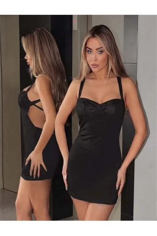 Angbutik Şık Tasarım Sırt Dekolteli Siyah Mini Club Elbisesi