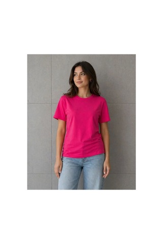 Butik İstanbul Basic Pamuklu Tişört Bisiklet Yaka Düz Renk Relaxed Fit T-shirt - Fuşya