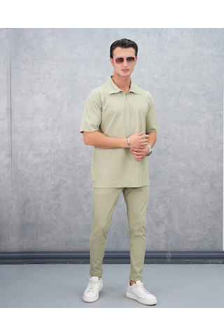 Modefendi Fermuar Detaylı Fitilli Oversize Alt Üst Takım Yeşil