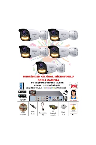 5 Li Sesli Güvenlik Kamerası 5 Mp Gece Renkli Yüz Ve Araç Tanımalı Full Hd Kamera Sistemi
