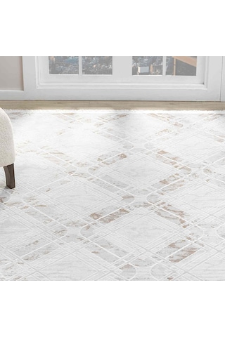 Bej Kahve Baklava Geometrik Modern Halı - Ng5117kv Beyaz