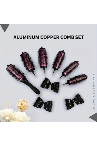 Willowhaven Bright Rose 6lı Alüminyum Saç Taranı Seti, 3 Boy, Düz Dalgalı Kıvırcık Saç Şekillendirme