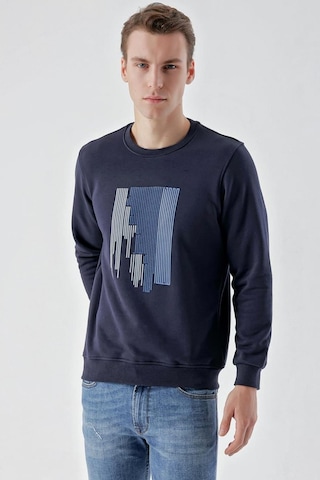 Slimfit Bisiklet Yaka Önü Baskılı 2 İplik Erkek Sweatshirt 001